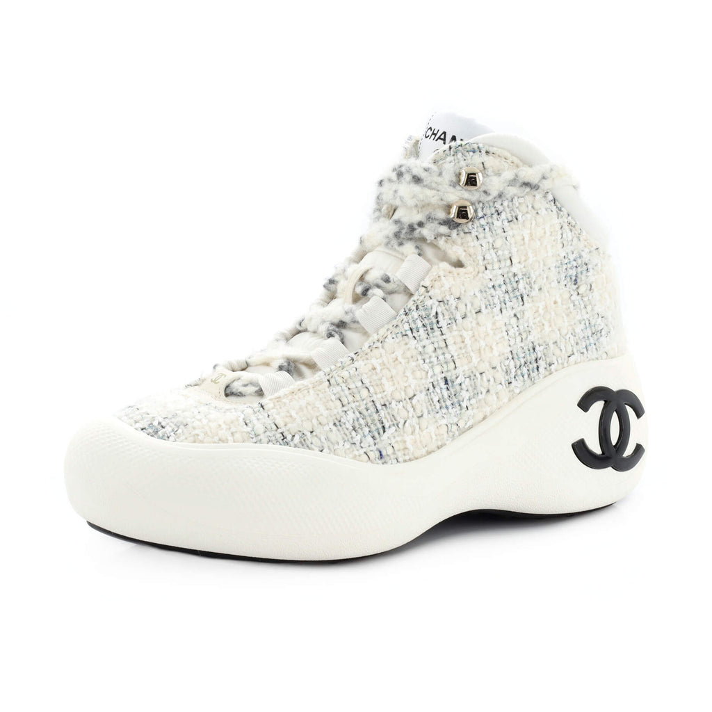Chanel Women's Coco Neige CC Chunky High-Top Sneakers Tweed White 2097941