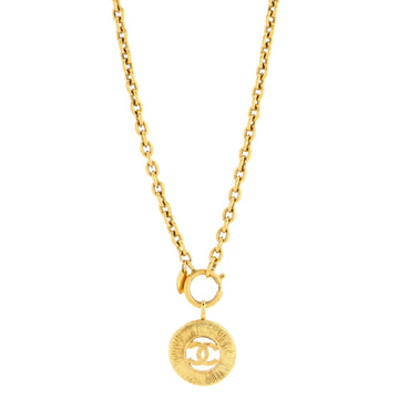 Chanel Vintage CC Round Pendant Long Necklace Metal
