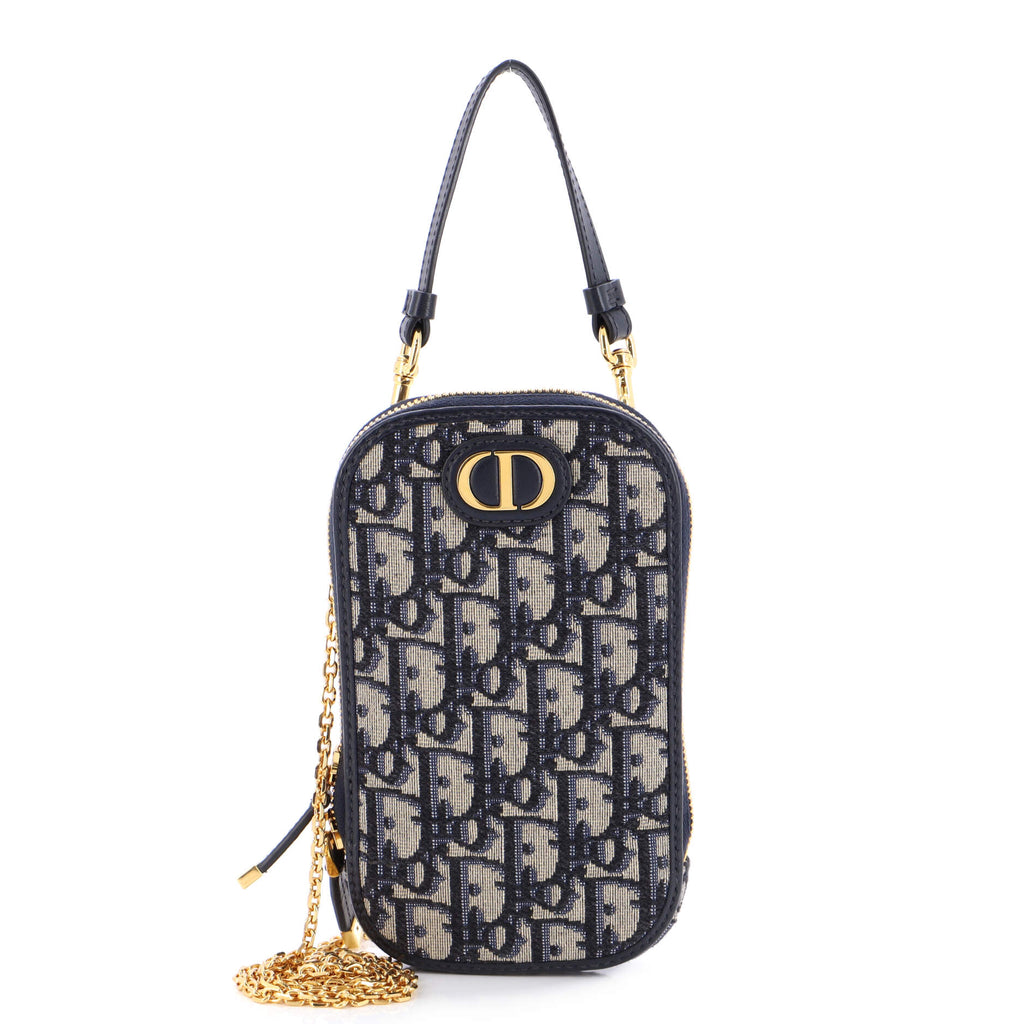ディオール　スマホバッグ　used Christian Dior 30 Montaigne Phone Holder on Chain Oblique Canvas