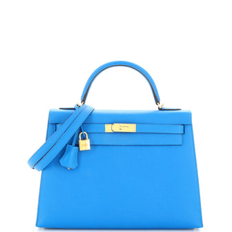 Hermes Kelly Handbag Bleu Zanzibar Epsom with Gold Hardware 32 at