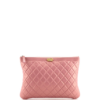Chanel Boy O Case Clutch Quilted Lambskin Medium