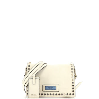 Prada Etiquette Flap Bag Studded Glace Calfskin Small