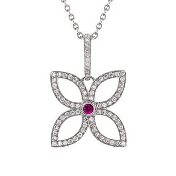Louis Vuitton Flower Pendant Necklace 18K White Gold with Diamonds and Pink Sapphire