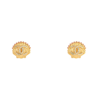 Chanel CC Shell Clip-On Earrings Metal with Mulitcolor Crystals