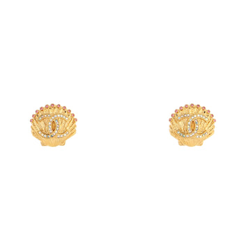 Chanel CC Shell Clip-On Earrings Metal with Mulitcolor Crystals