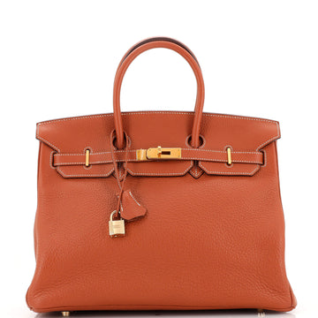 Hermes Birkin Handbag Brown Clemence with Gold Hardware 35
