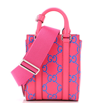 Gucci Convertible Web Open Tote GG Embossed Perforated Leather Mini