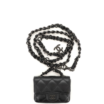 Chanel So Black Classic Flap Charm Chain Belt Bag Quilted Lambskin Mini