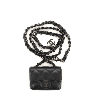 Chanel So Black Classic Flap Charm Chain Belt Bag Quilted Lambskin Mini