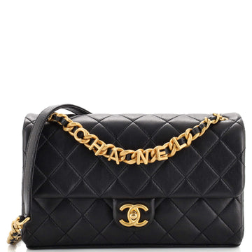 Chanel Logo Letters Chanel Touch Chain Flap Bag Quilted Lambskin Medium