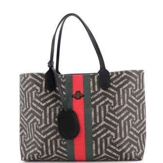 Gucci Bee Web Shopping Tote Caleido GG Coated Canvas Medium
