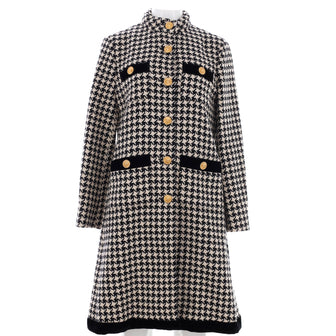 Gucci Women's Four Pocket Button Long Coat Houndstooth Tweed