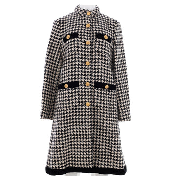 Gucci Women's Four Pocket Button Long Coat Houndstooth Tweed