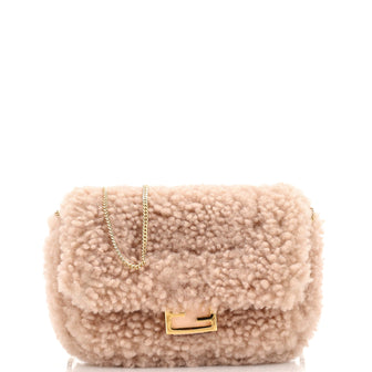 Fendi Chain Baguette Charm Bag Shearling