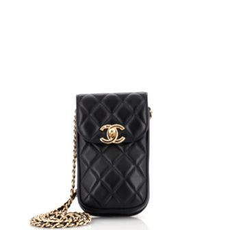 Chanel CC Flap Phone Holder Crossbody Bag Quilted Lambskin