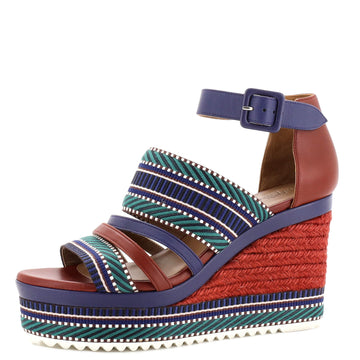 Hermes Women's Roma Wedge Espadrille Sandals Leather and Canvas