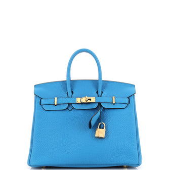 Hermes Birkin Handbag Blue Togo with Gold Hardware 25