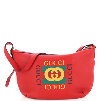 Gucci Logo Half-Moon Hobo Printed Leather
