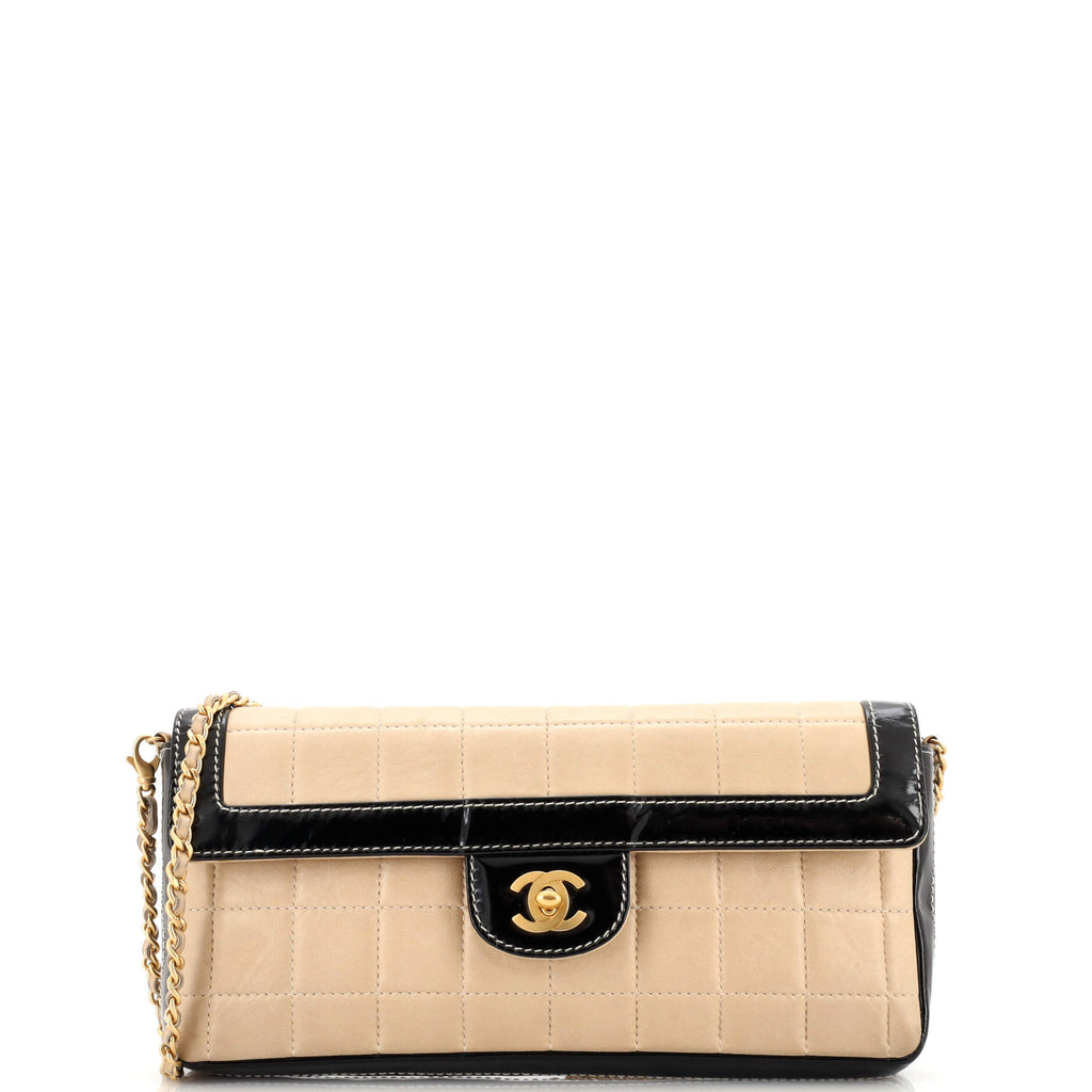 Chanel Chocolate Bar Flap Bag Quilted Lambskin with Patent East West Black  210000360