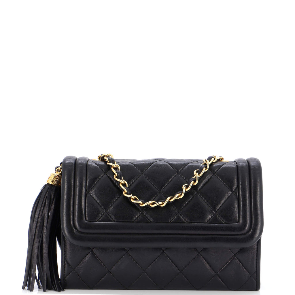 Chanel Vintage Tassel Flap Bag Quilted Lambskin Mini Black 210000367