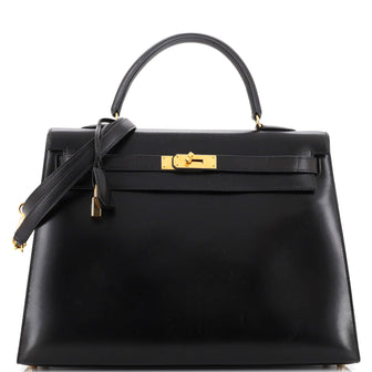Hermes Kelly Handbag Black Box Calf with Gold Hardware 35
