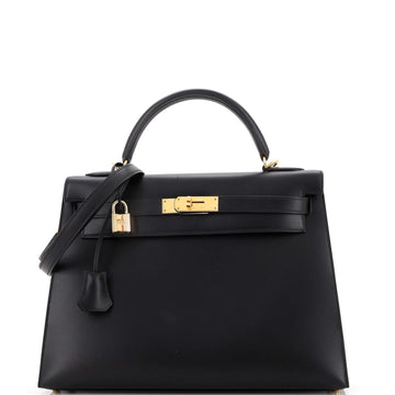 Hermes Kelly Handbag Black Chamonix with Gold Hardware 32