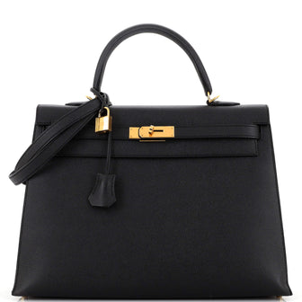 Hermes Kelly Handbag Black Epsom with Gold Hardware 35