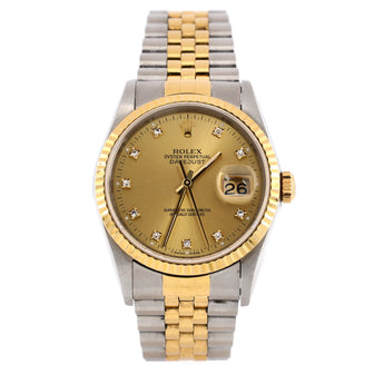 Rolex Oyster Perpetual Datejust Automatic Watch Stainless Steel and Yellow Gold with Diamond Markers 36