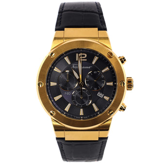 Salvatore Ferragamo F-80 Chronograph Quartz Watch PVD Stainless Steel and Leather 44