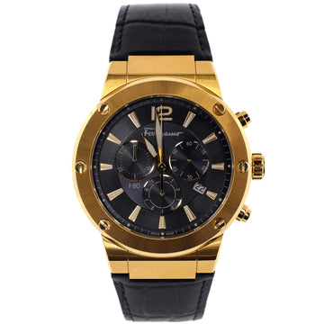 Salvatore Ferragamo F-80 Chronograph Quartz Watch PVD Stainless Steel and Leather 44