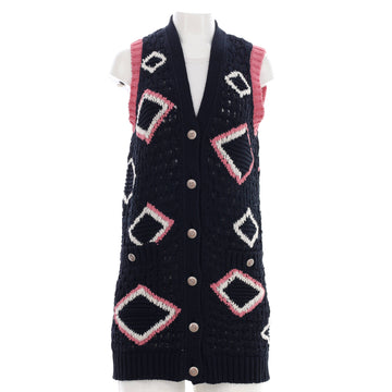 Chanel Women's CC Geometric Button Up Cardigan Vest Cotton Blend Long
