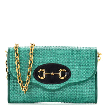 Gucci Horsebit 1955 Curved Flap Shoulder Bag Raffia Small