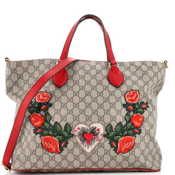 Gucci Convertible Soft Tote Embroidered GG Coated Canvas Medium