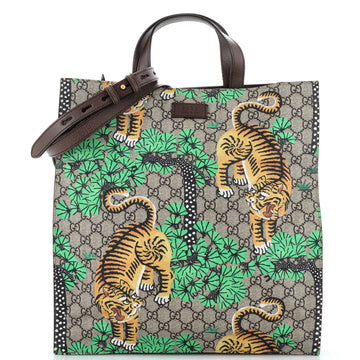 Gucci Convertible Soft Open Tote Bengal Print GG Coated Canvas Tall
