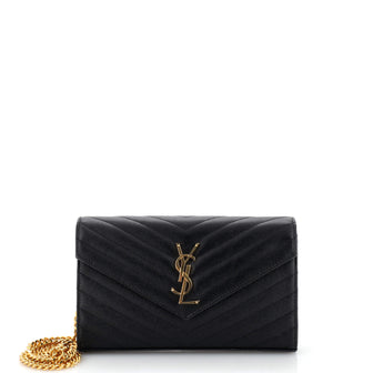 Saint Laurent Classic Monogram Wallet on Chain Matelasse Chevron Leather Medium