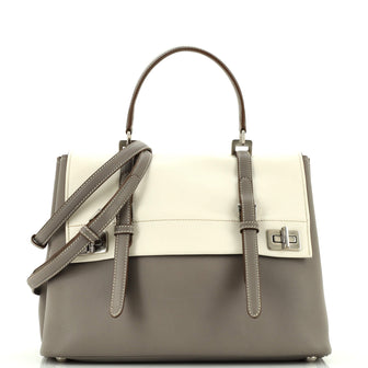 Prada Dual Flap Double Turn Lock Satchel City Calfskin Large