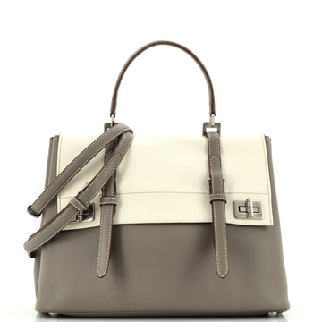 Prada Dual Flap Double Turn Lock Satchel City Calfskin Large