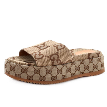 Gucci Women's Angelina Platform Slide Sandals GG Canvas