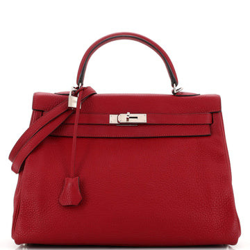 Hermes Kelly Handbag Red Togo with Palladium Hardware 35