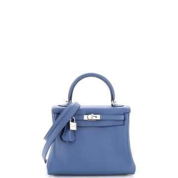 Hermes Kelly Handbag Blue Swift with Palladium Hardware 25