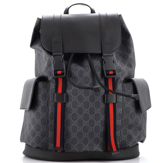 Gucci Double Pocket Buckle Backpack GG Coated Canvas Large