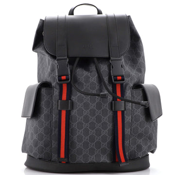 Gucci Double Pocket Buckle Backpack GG Coated Canvas Large