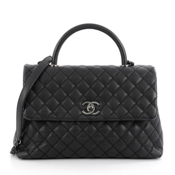 Chanel Coco Top Handle Bag Quilted Caviar Medium Black
