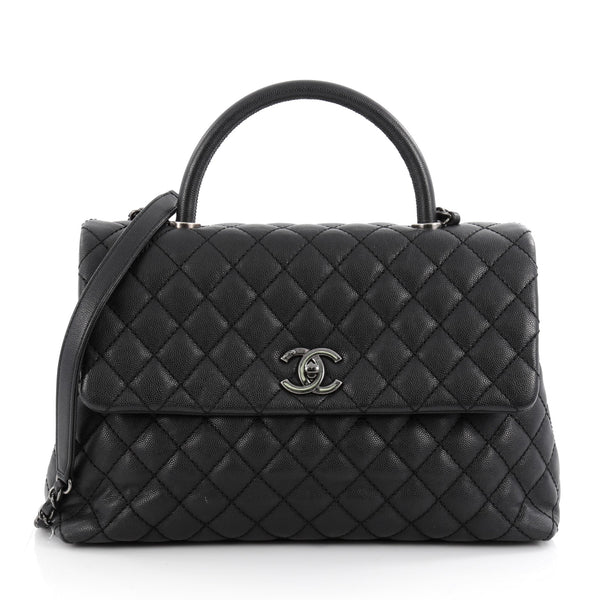 Buy Chanel Coco Top Handle Bag Quilted Caviar Medium Black 2100701