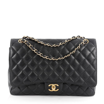 Chanel Classic Double Flap Bag Quilted Caviar Maxi Black 2101001