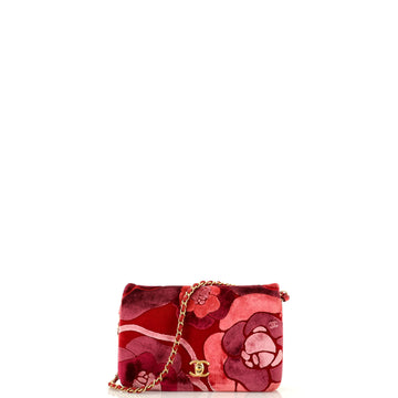 Chanel Camellia Compartment Flap Bag Velvet with Leather Small
