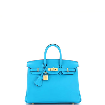 Hermes Birkin Handbag Blue Swift with Gold Hardware 25