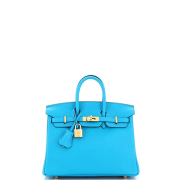 Hermes Birkin Handbag Blue Swift with Gold Hardware 25