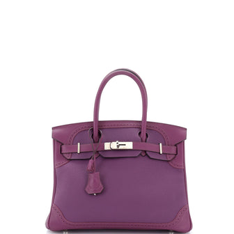 Hermes Birkin Ghillies Bag Purple Togo and Swift with Palladium Hardware 30