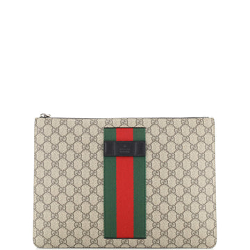 Gucci Web Wristlet Clutch GG Coated Canvas